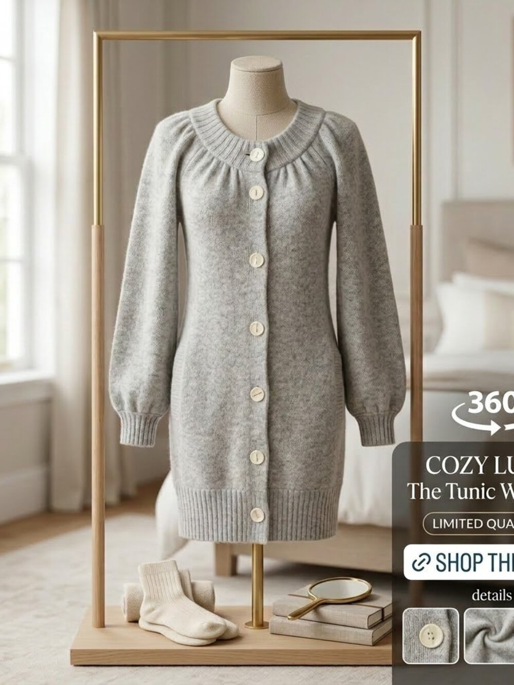 Central Park West wool/cashmere blend gray button down long cardigan dress, S